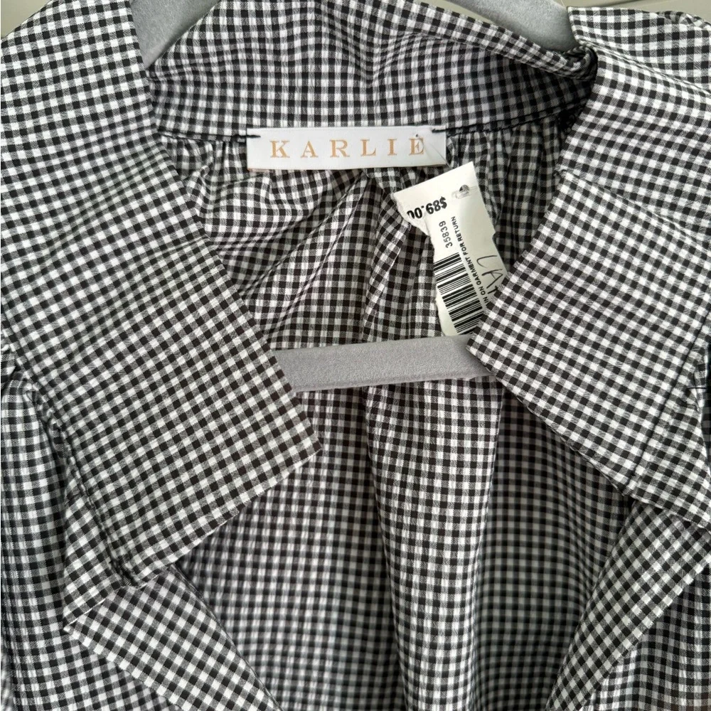 Beautiful Karli Black and White Checked Long Ruffled Sleeve SZ large - Picture 6 of 7